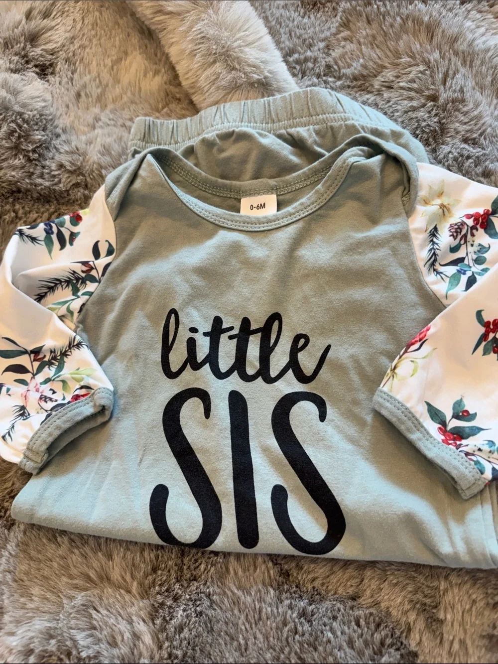 Little Sis Sage Green Floral-Sleeve Kids Pajama Gown